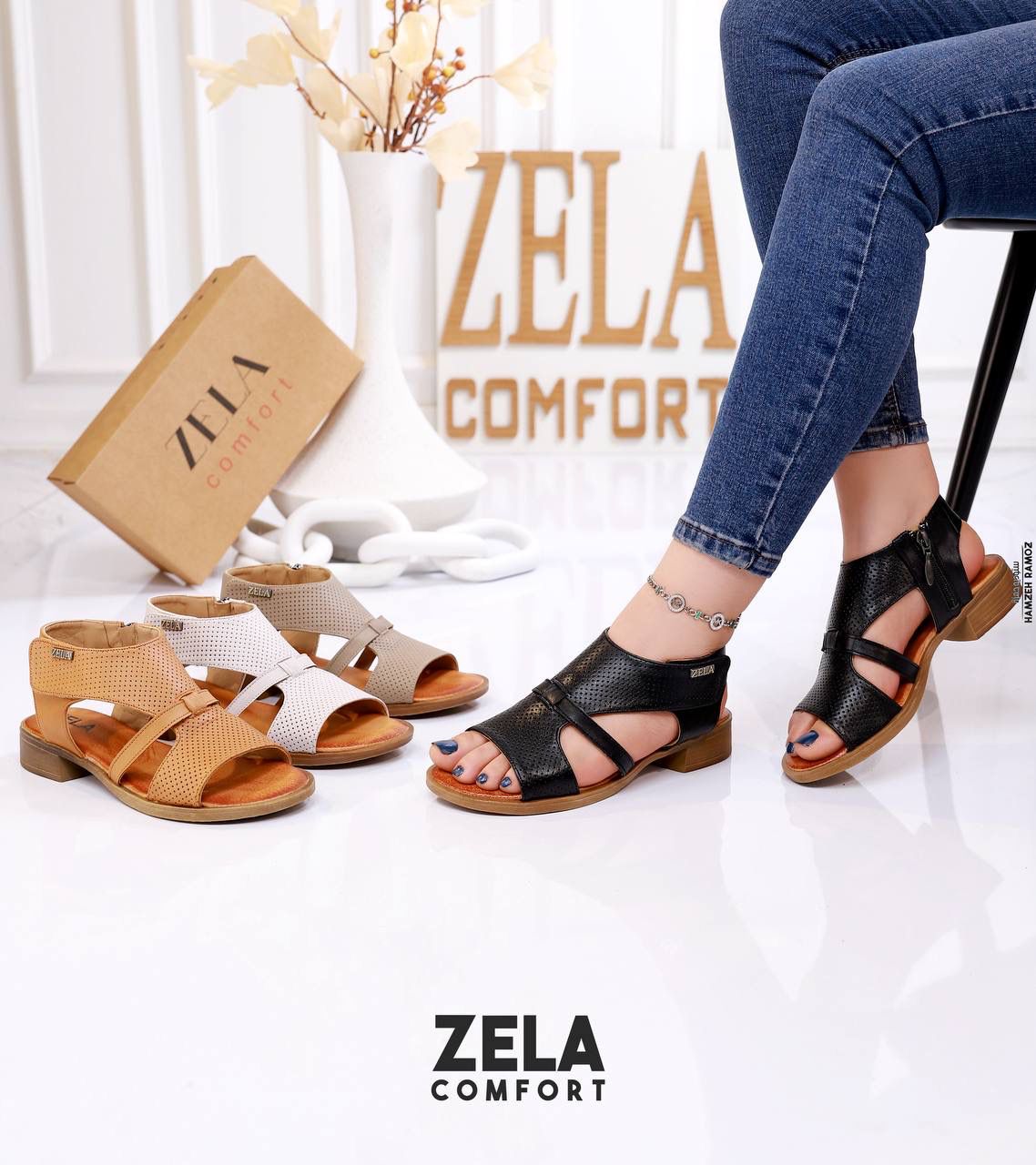 صندل جلد بدون كعب