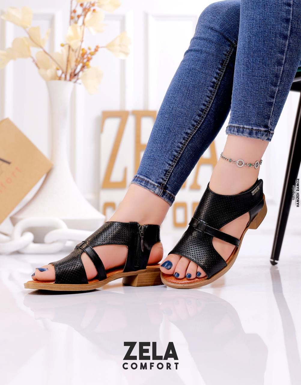 صندل جلد بدون كعب